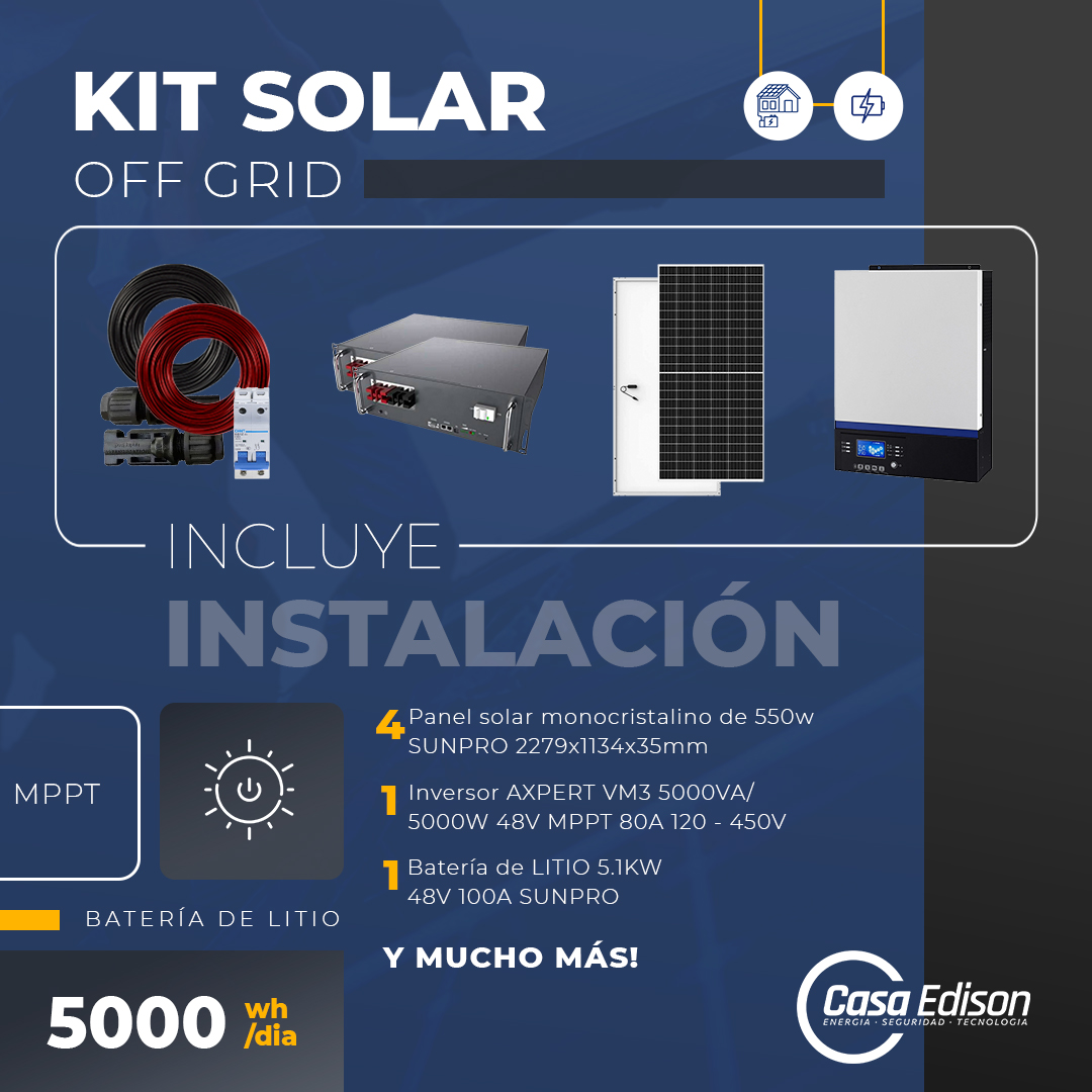 KIT DE ENERGIA SOLAR 5 000W SISTEMA FUERA DE RED MPPT INCLUYE