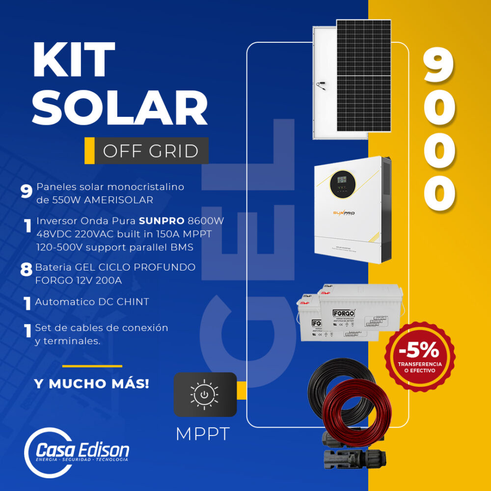 KIT DE ENERGIA SOLAR 9.000WH/DIA (MPPT) SISTEMA FUERA DE RED