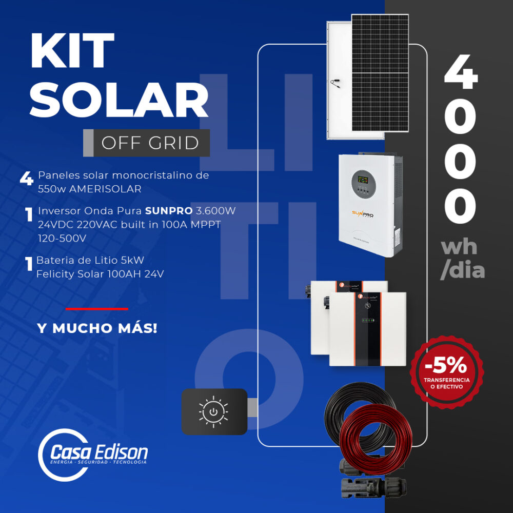 KIT DE ENERGIA SOLAR 4.000WH/DIA (MPPT) LITIO